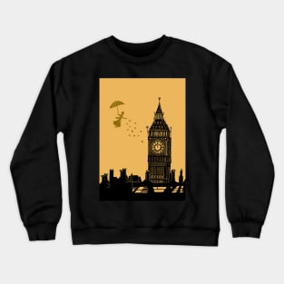 Mary Poppins and Big Ben Linocut in black and yellow Crewneck Sweatshirt